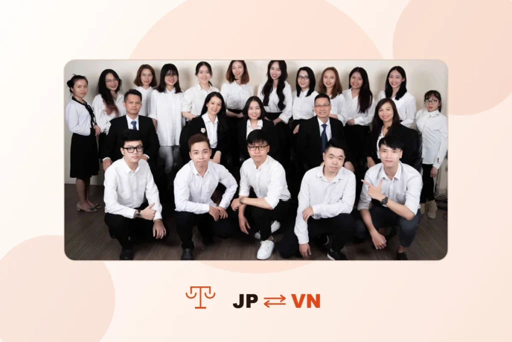 TTP MEILIN Law Office の所員の集合写真と、日本とベトナムをつなぐ法律サポートのしるし